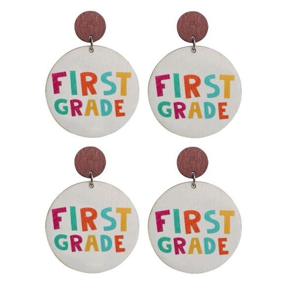 First Grade Earrings 1st Fun Teacher Back School 2 Drop Dangle Student Gift OC - Picture 1 of 5